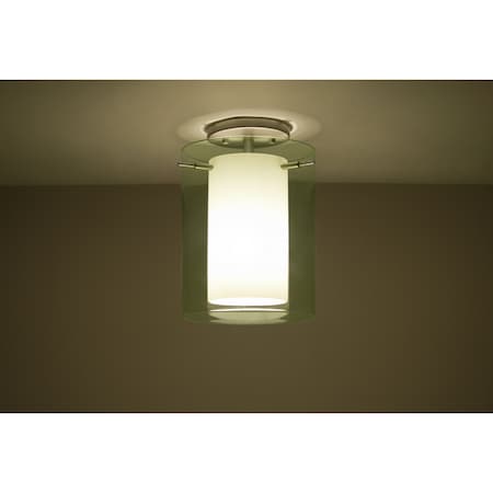 Besa Lighting Pahu 8 Ceiling, Trans. Olive/Opal, Satin Nickel Finish, 1x11W LED 1KM-L00607-LED-SN